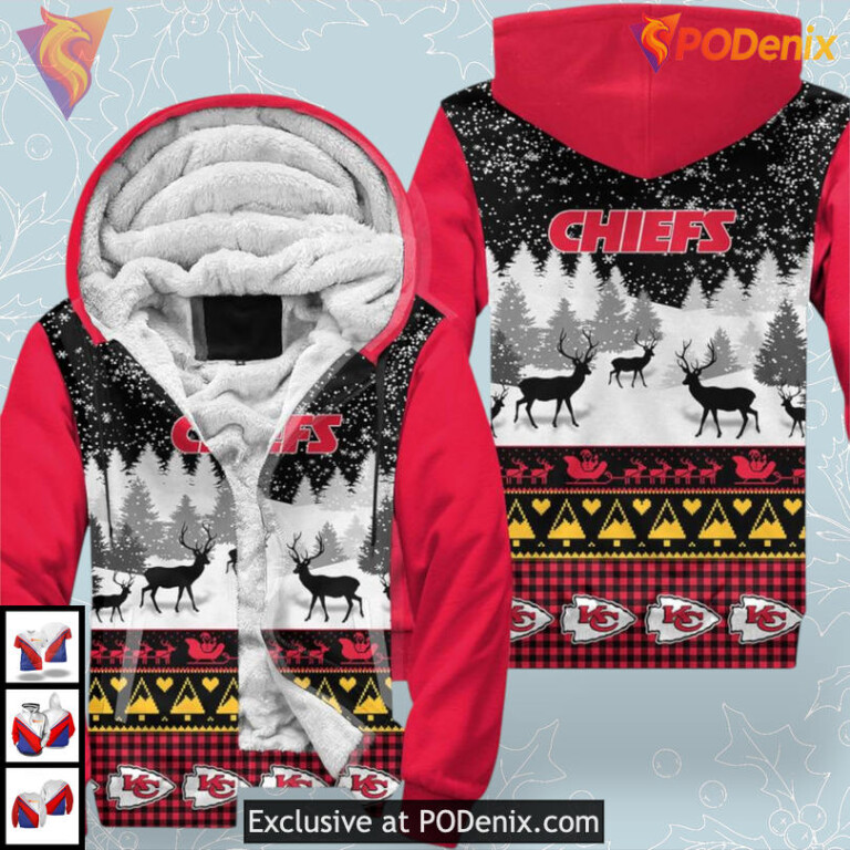 Reindeer Graphic Custom Kc Chiefs Youth Hoodie Winter Fleece Fan Edition - 2