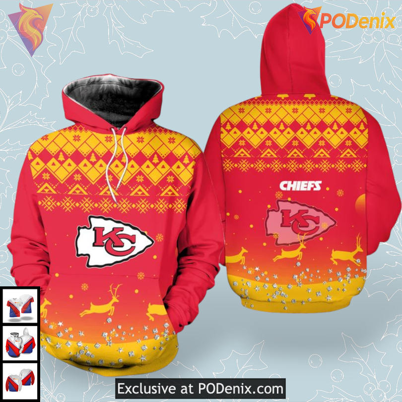 Reindeer Pattern Kansas City Chiefs Youth Hoodie Holiday 3D Limited Gear Reindeer Pattern Kansas City Chiefs Youth Hoodie Holiday 3D Limited Gear