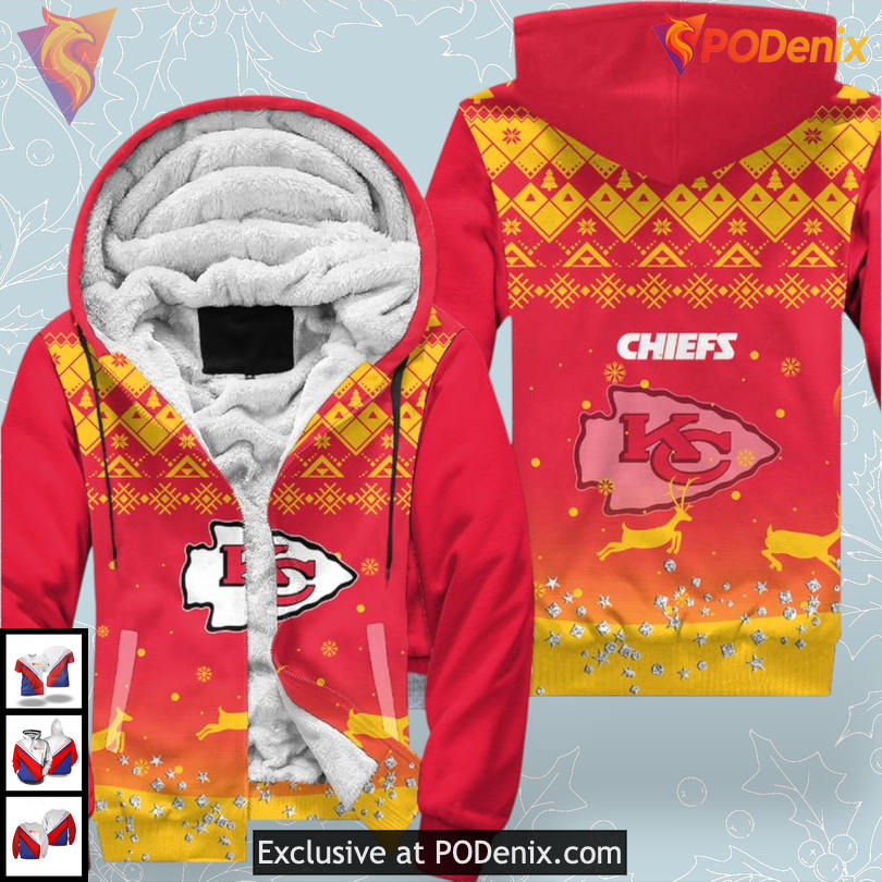 Reindeer Pattern Kansas City Chiefs Youth Hoodie Holiday 3D Limited Gear Reindeer Pattern Kansas City Chiefs Youth Hoodie Holiday 3D Limited Gear