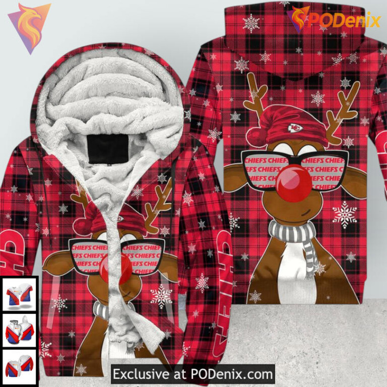 Reindeer Sunglasses Christmas Kc Chiefs Hoodies, Sweatshirt Zip Up 3D Gift - 2