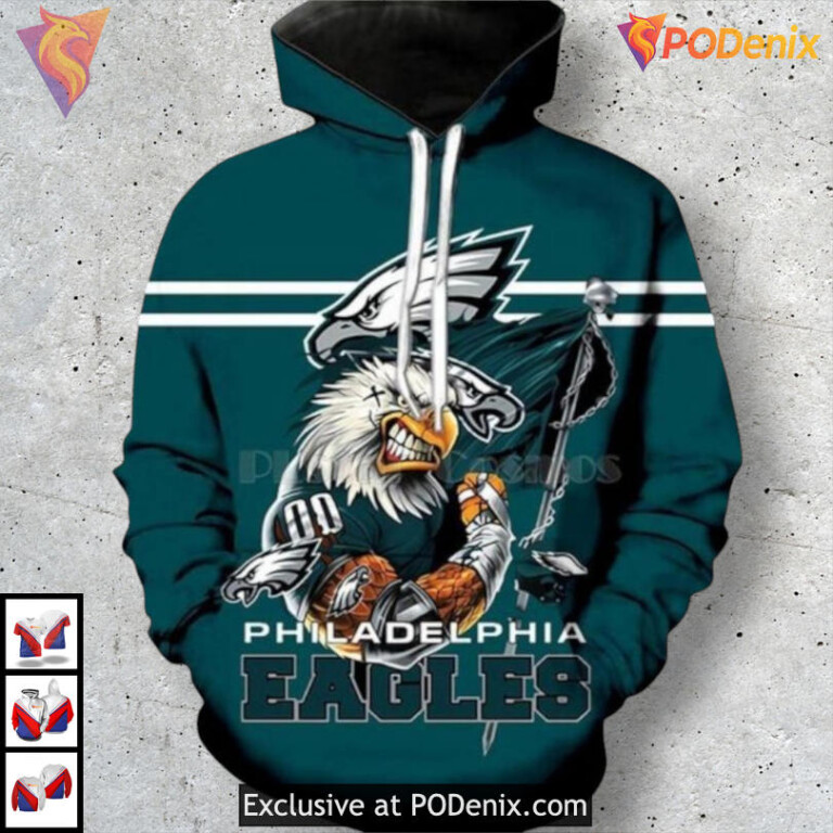 Retro Football Artwork Philadelphia Eagles Full Zip Hoodie NFL Apparel