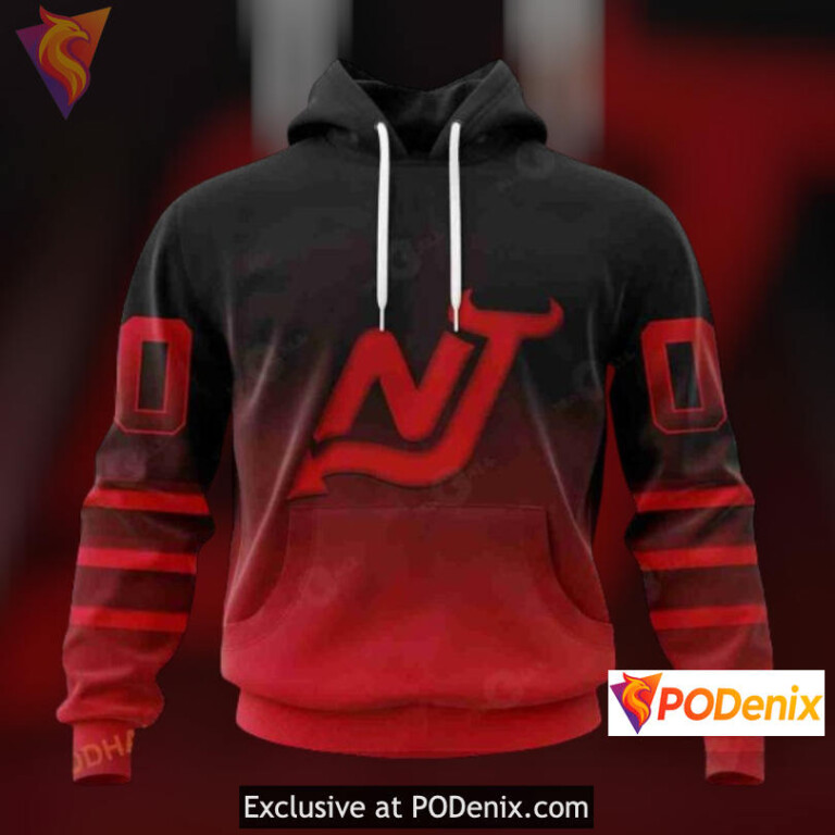 Retro Gradient Artistic Design New Jersey Devils Pullover Hoodie 3D Custom