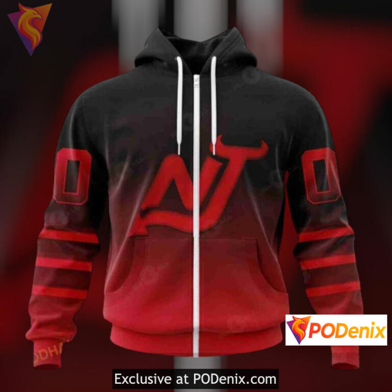 Retro Gradient Artistic Design New Jersey Devils Pullover Hoodie 3D Custom - 1