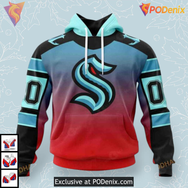 Retro Gradient Color Concept Custom NHL Seattle Kraken Christmas Hoodie 3D