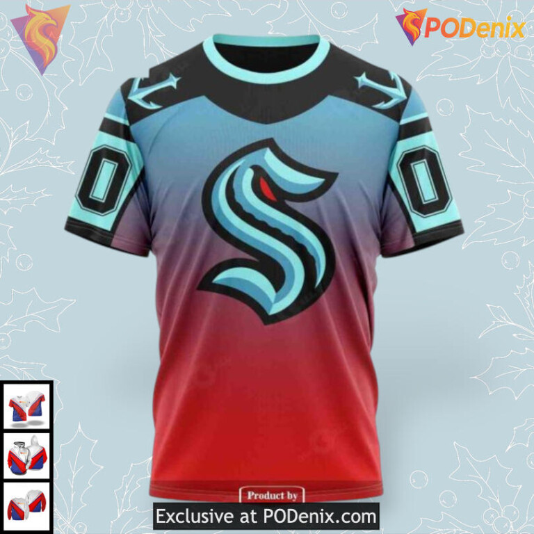 Retro Gradient Color Concept Custom NHL Seattle Kraken Christmas Hoodie 3D - 2
