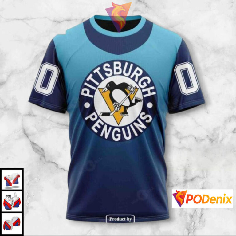 Retro Gradient Color Concept Custom Retro Pittsburgh Penguins Hoodie NHL 3D - 2