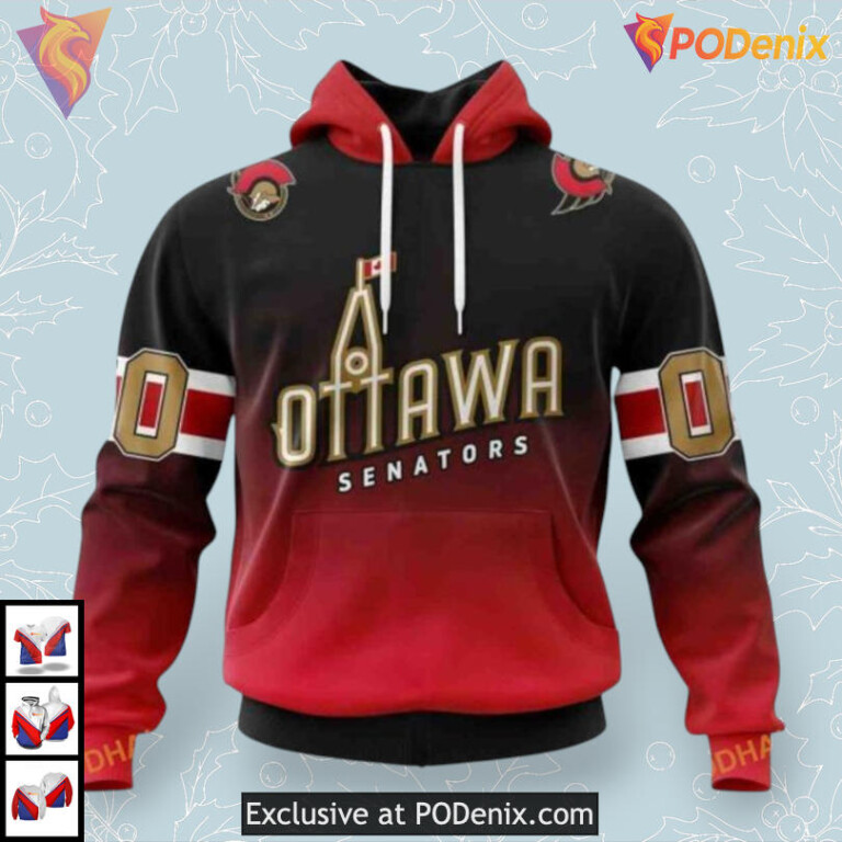 Retro Gradient Color Concept NHL Ottawa Senators Mens Hoodie 3D