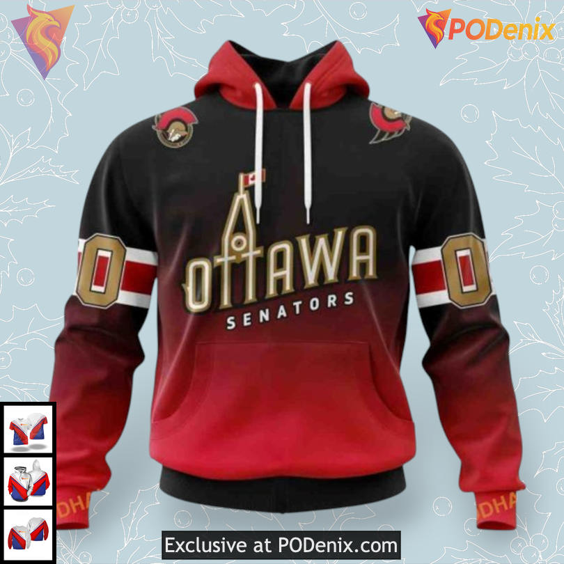 Retro Gradient Color Concept NHL Ottawa Senators Mens Hoodie 3D