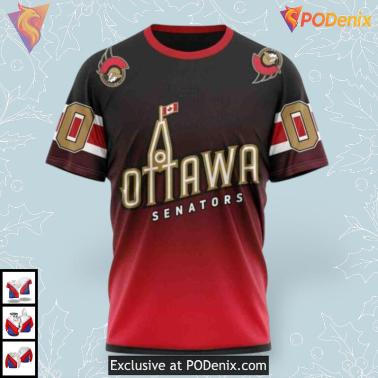 Retro Gradient Color Concept NHL Ottawa Senators Mens Hoodie 3D - 2