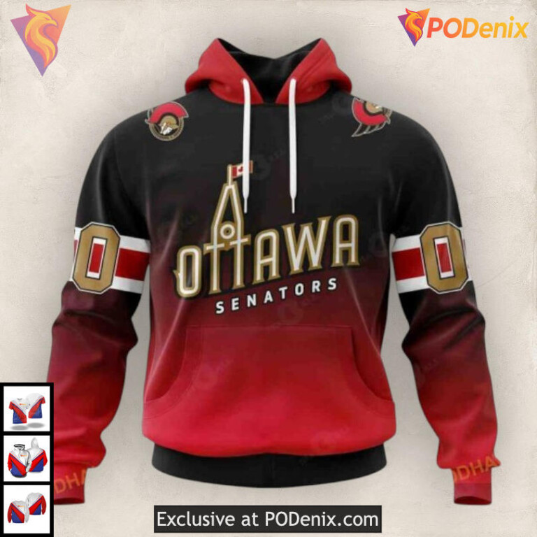 Retro Gradient Color Concept NHL Retro Ottawa Senators Hoodie 3D