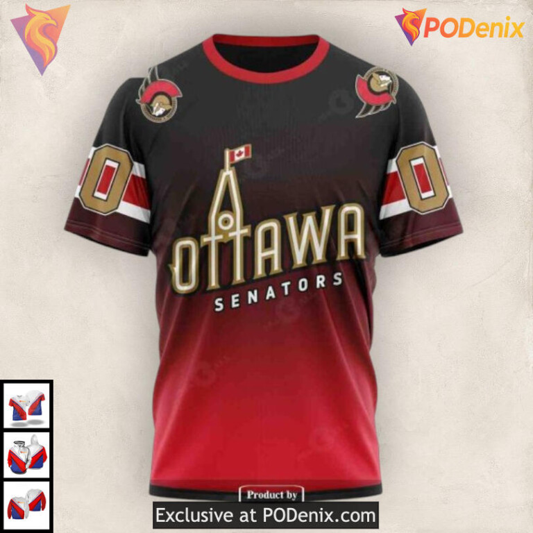 Retro Gradient Color Concept NHL Retro Ottawa Senators Hoodie 3D - 2