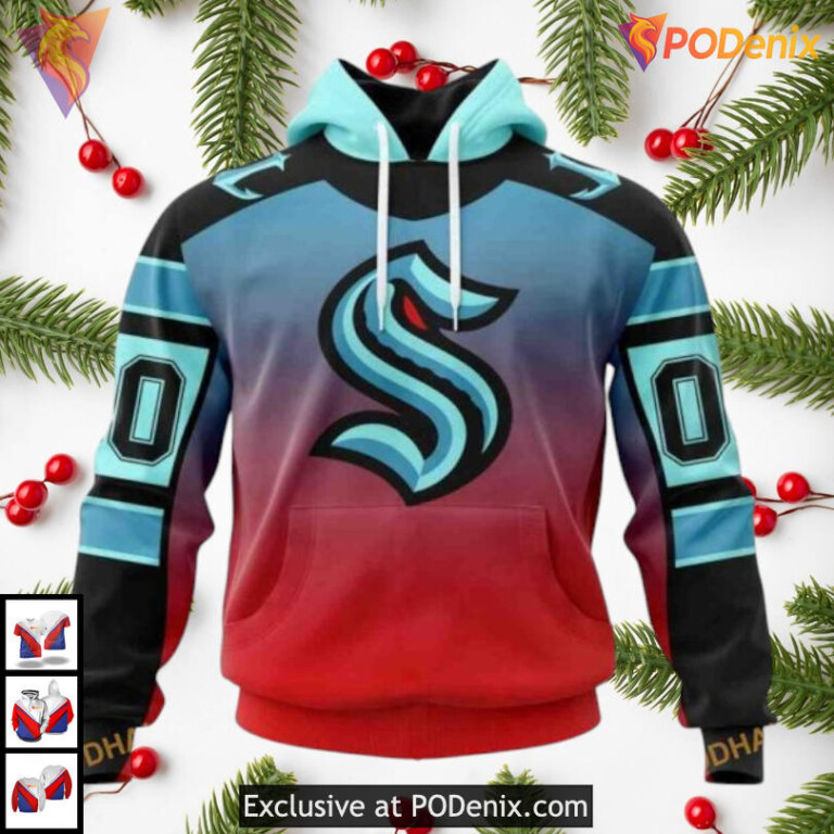 Retro Gradient Color Style Redesign Seattle Kraken Unisex Hoodie 3D NHL