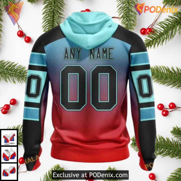 Retro Gradient Color Style Redesign Seattle Kraken Unisex Hoodie 3D NHL - 1