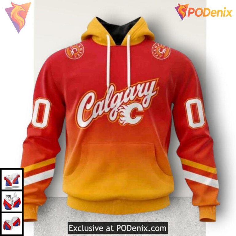 Retro Gradient Design Calgary Flames 3D Hoodie Sweatshirt NHL Fan Apparel