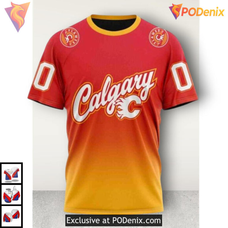 Retro Gradient Design Calgary Flames 3D Hoodie Sweatshirt NHL Fan Apparel - 2