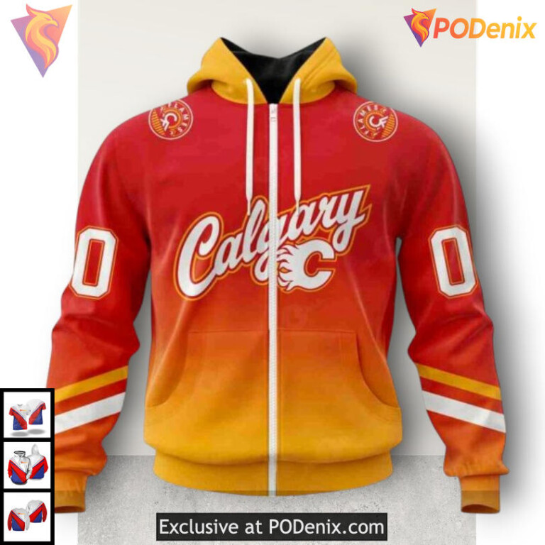Retro Gradient Edition Calgary Flames 3D Hoodie Vintage Fan Apparel - 1