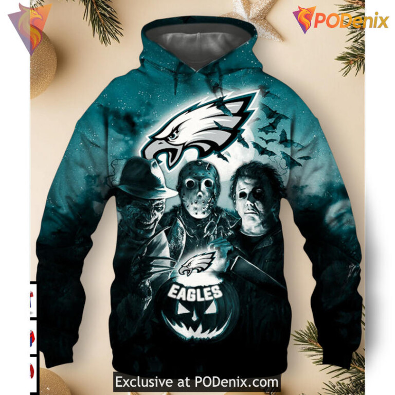 Retro Horror Night Tribute Philadelphia Eagles Hoodies For Men 3D Halloween Gift