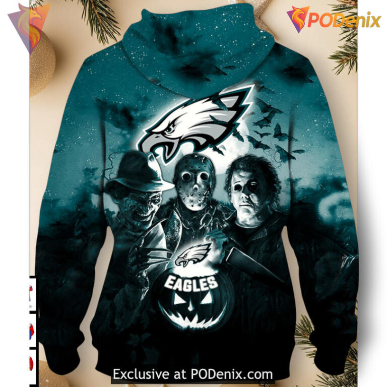 Retro Horror Night Tribute Philadelphia Eagles Hoodies For Men 3D Halloween Gift - 1