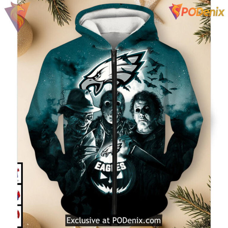 Retro Horror Night Tribute Philadelphia Eagles Hoodies For Men 3D Halloween Gift - 2