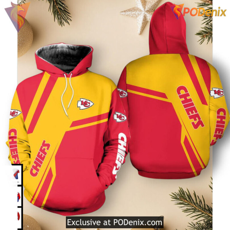 Retro NFL Graphic Kansas City Chiefs Hoodie, Vintage 3D Fan Apparel Design