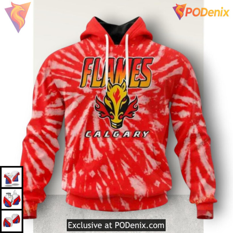 Retro Tie Dye Concept Calgary Flames Hoodie 3D NHL Inspired Sweatshirt