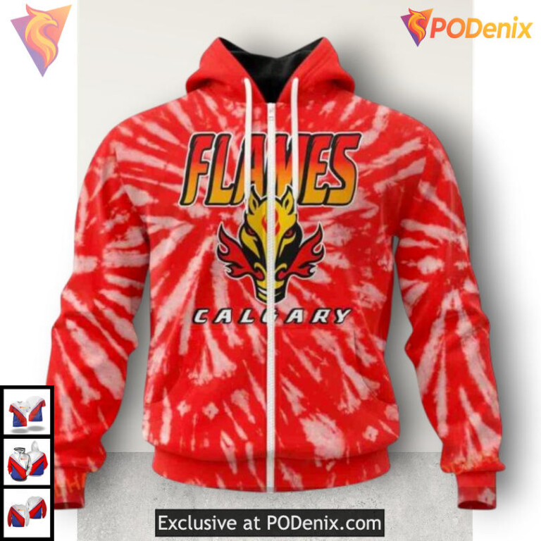 Retro Tie Dye Concept Calgary Flames Hoodie 3D NHL Inspired Sweatshirt - 1