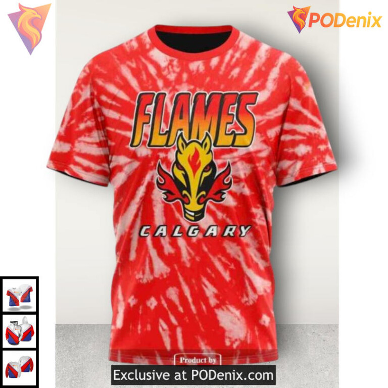 Retro Tie Dye Concept Calgary Flames Hoodie 3D NHL Inspired Sweatshirt - 3