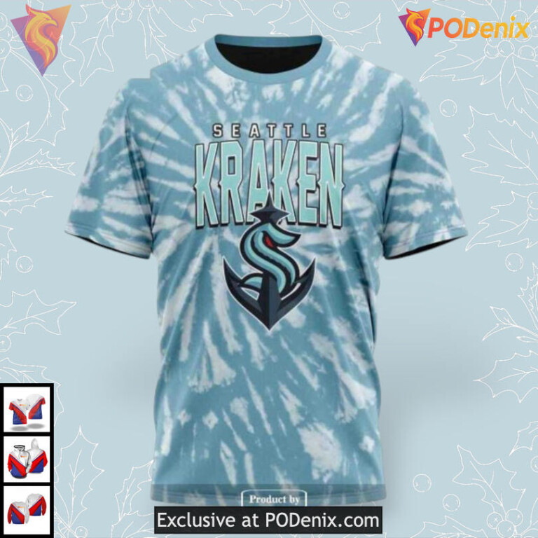 Retro Vintage Tie Dye Pattern Custom NHL Seattle Kraken Holiday Hoodie 3D - 2