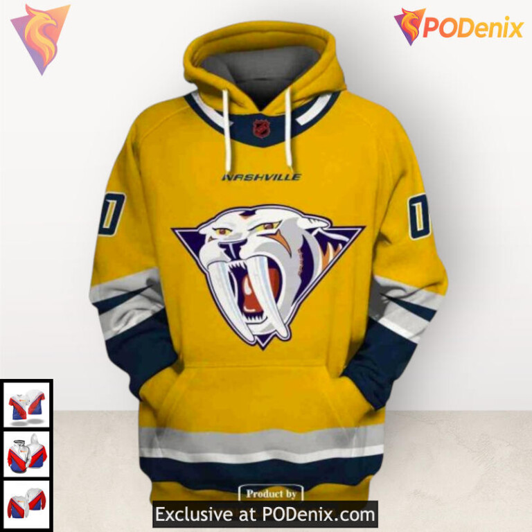 Reverse Retro Name Number Custom Nashville Predators Sweatshirt Hoodie 3D - 1
