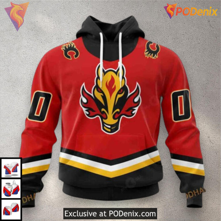 Reverse Retro Redesign Calgary Flames Personalized 3D Hoodie NHL Concept - 2