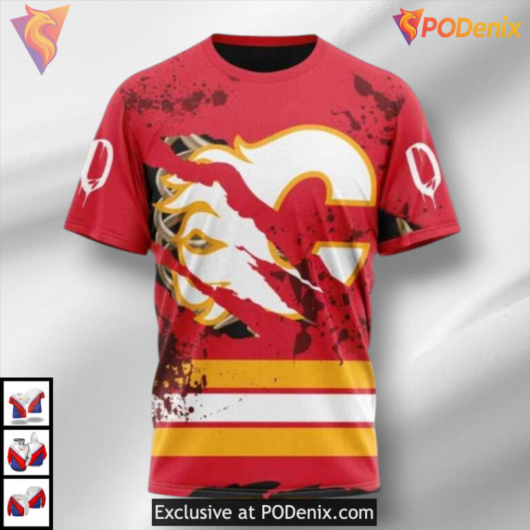 Ribs Bone Halloween Design Calgary Flames All Over Print Hoodie 3D - 2