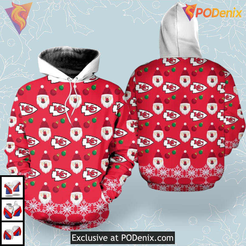 Santa Claus Edition Kansas City Chiefs Hoodie For Men Custom 3D Holiday Wear Santa Claus Edition Kansas City Chiefs Hoodie For Men Custom 3D Holiday Wear