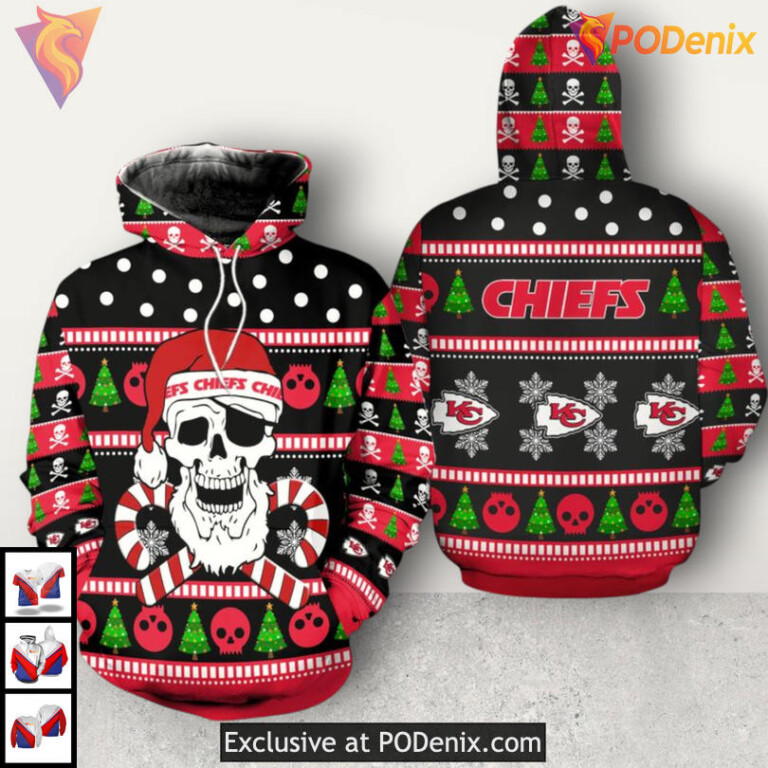 Santa Skull Pattern Kansas City Chiefs All Over Print Hoodie 3D Fan Gear