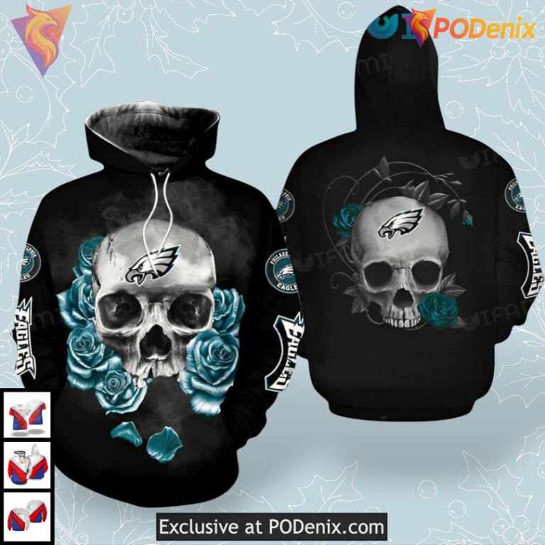 Skeleton Roses Design Philadelphia Eagles Christmas Hoodie Gift Idea