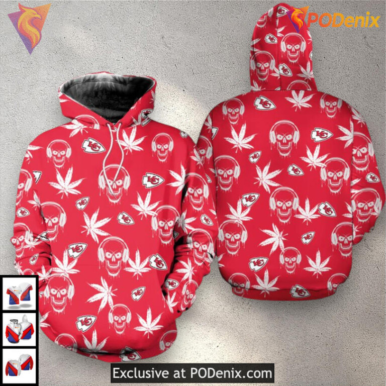 Skull and Leaf Artwork Kansas City Chiefs Hoodie For Men, Youth Fan Gear