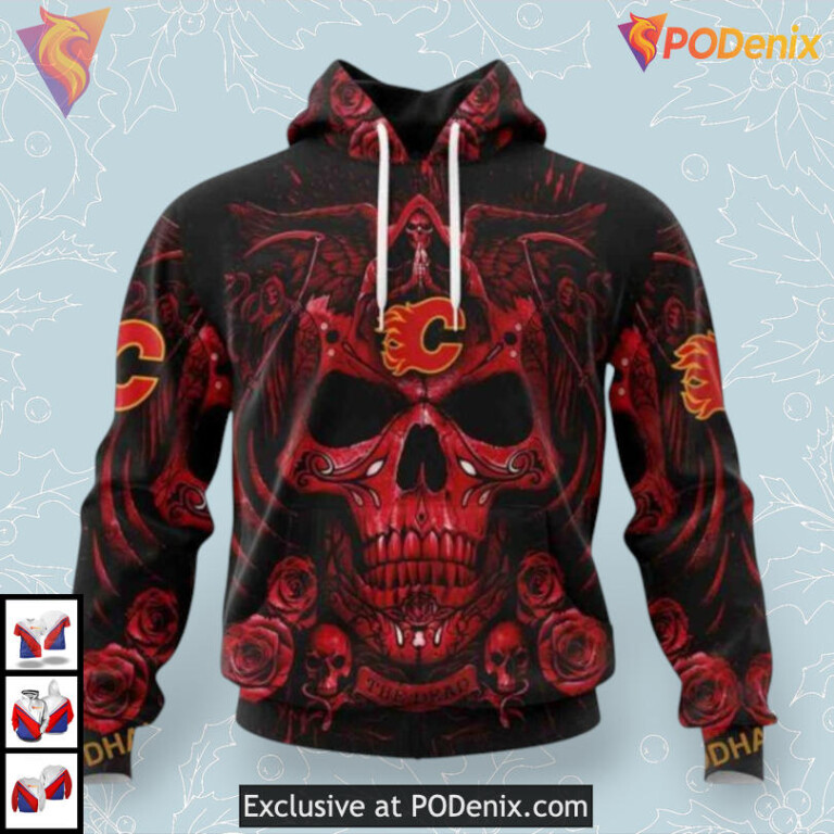 Skull Art Concept Custom Number Calgary Flames Hoodie 3D Sweatshirt