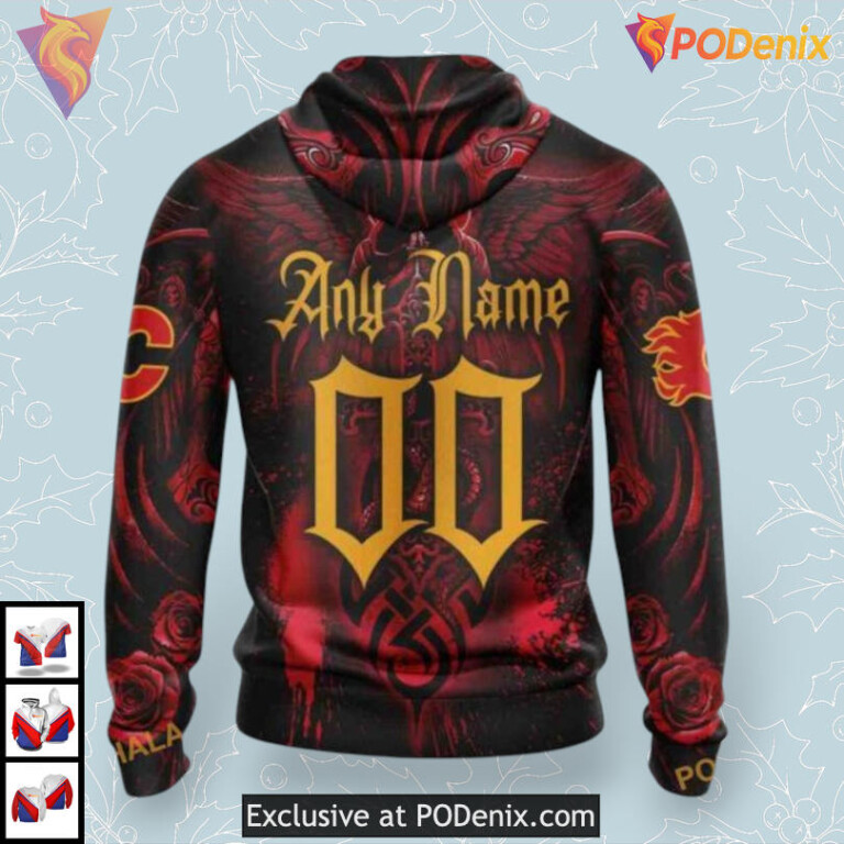 Skull Art Concept Custom Number Calgary Flames Hoodie 3D Sweatshirt - 1
