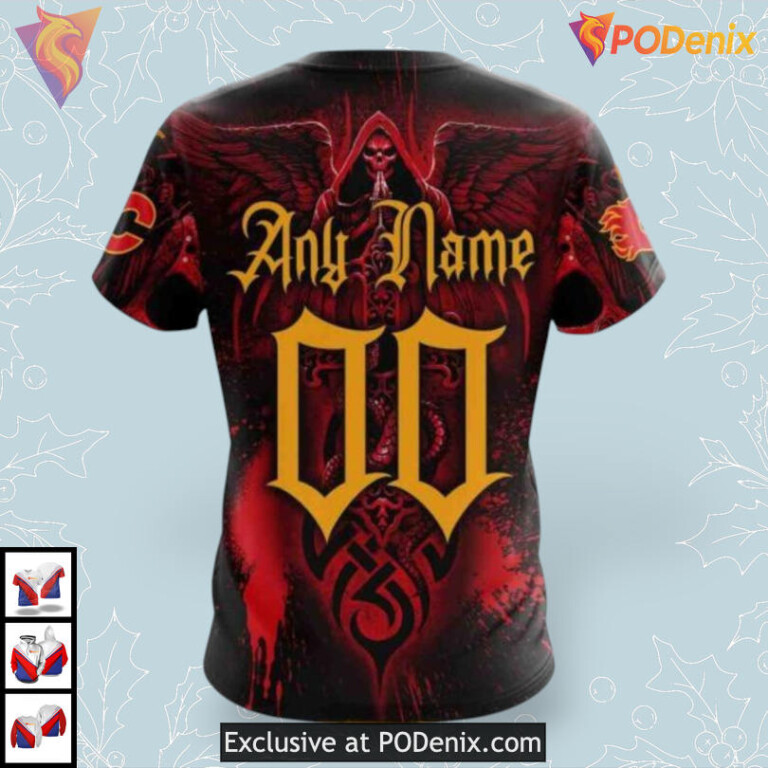 Skull Art Concept Custom Number Calgary Flames Hoodie 3D Sweatshirt - 3
