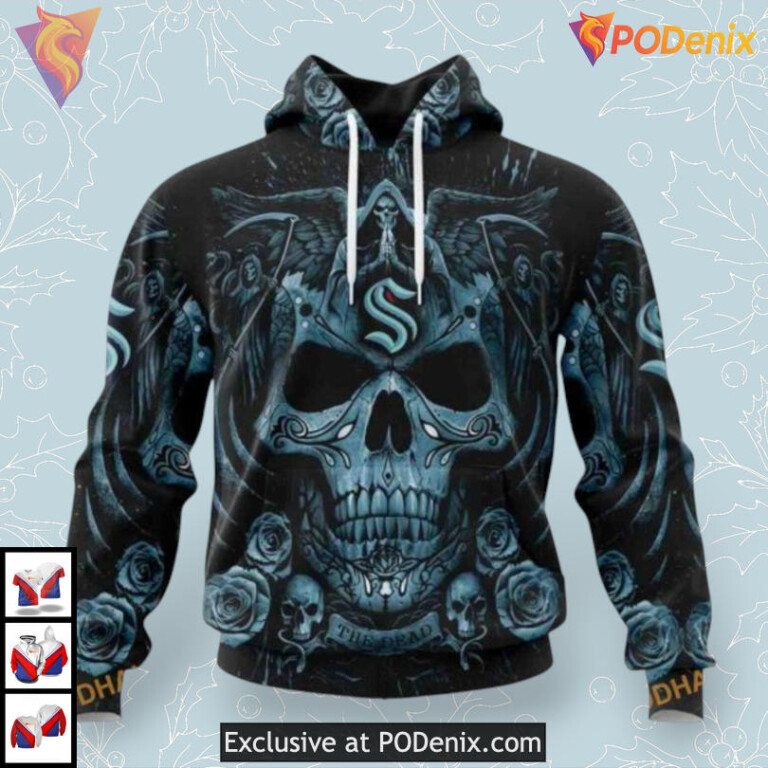 Skull Artwork Graphic Concept Custom Seattle Kraken 3D Hoodie NHL Style