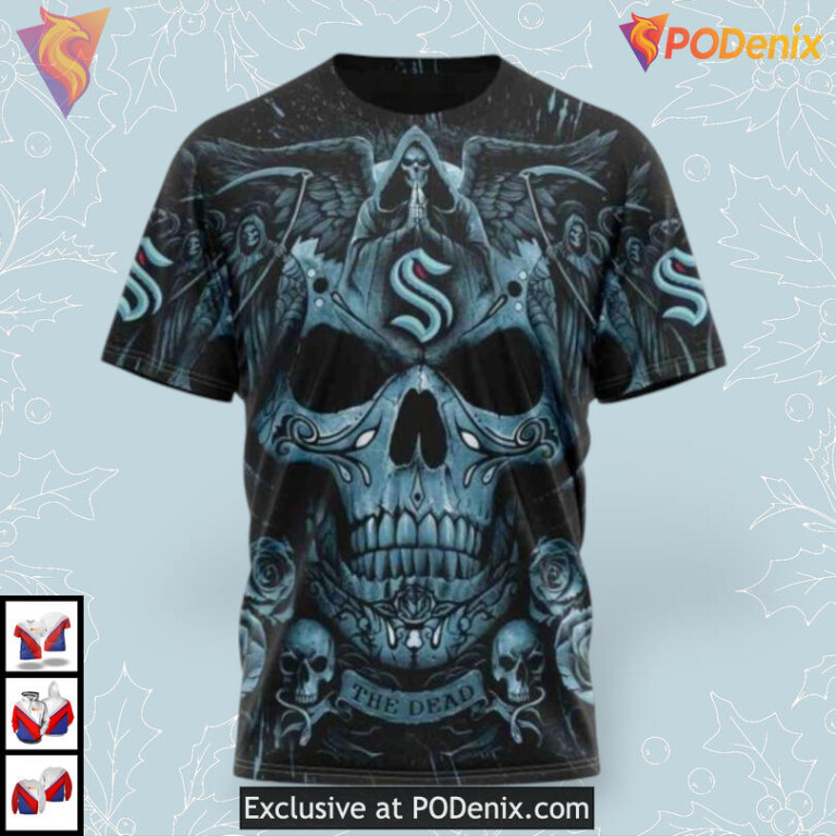 Skull Artwork Graphic Concept Custom Seattle Kraken 3D Hoodie NHL Style - 2