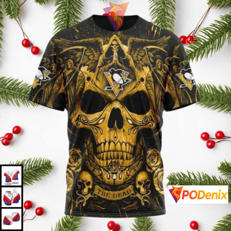 Skull Artwork Illustration Concept Pittsburgh Penguins 3D Hoodie Custom NHL Gear - 2