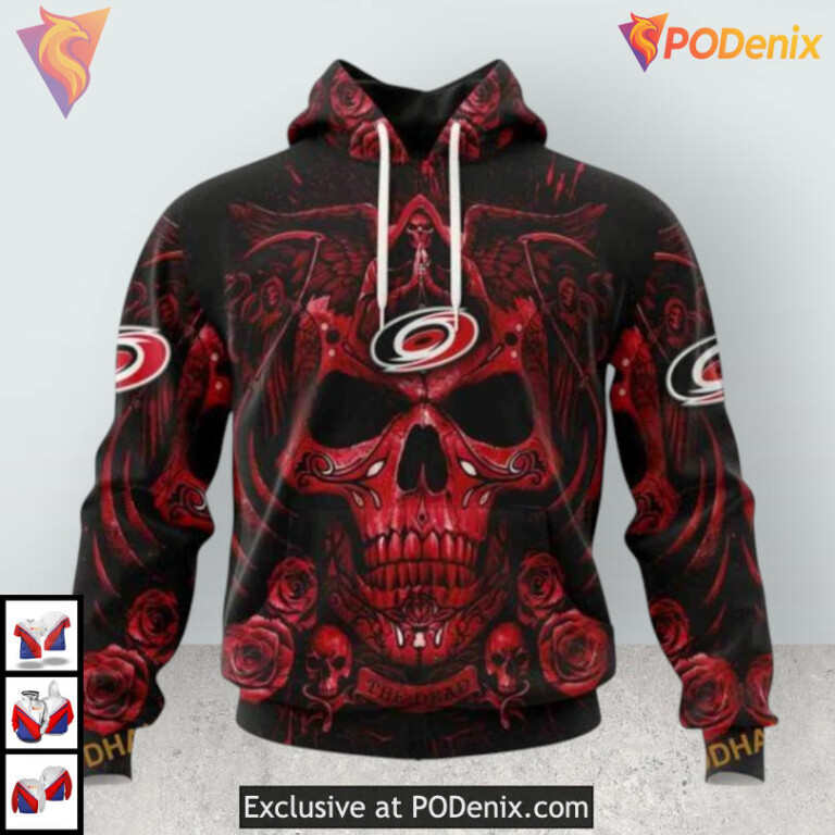 Skull Artwork Inspired Design Carolina Hurricanes Full Print Hoodie Sweatshirt
