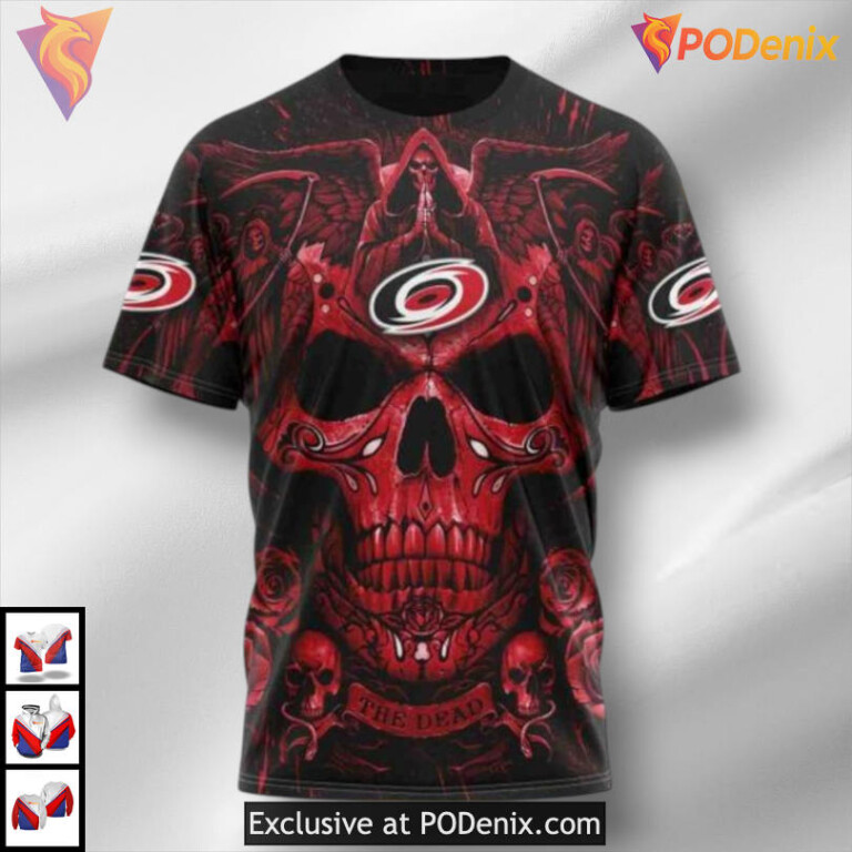 Skull Artwork Inspired Design Carolina Hurricanes Full Print Hoodie Sweatshirt - 2