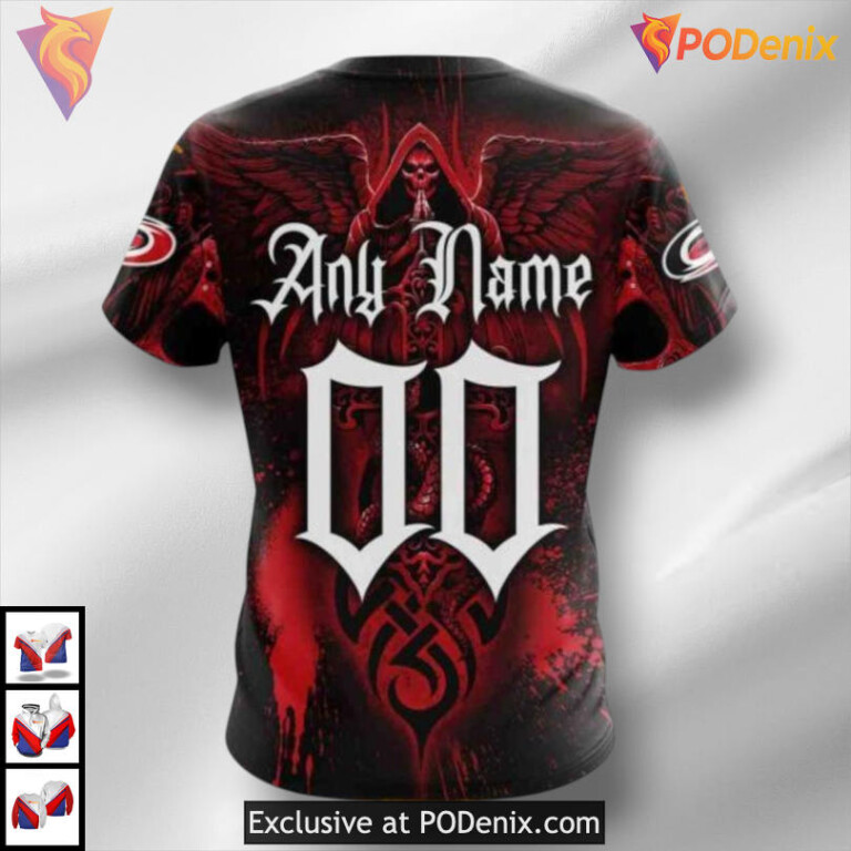 Skull Artwork Inspired Design Carolina Hurricanes Full Print Hoodie Sweatshirt - 3