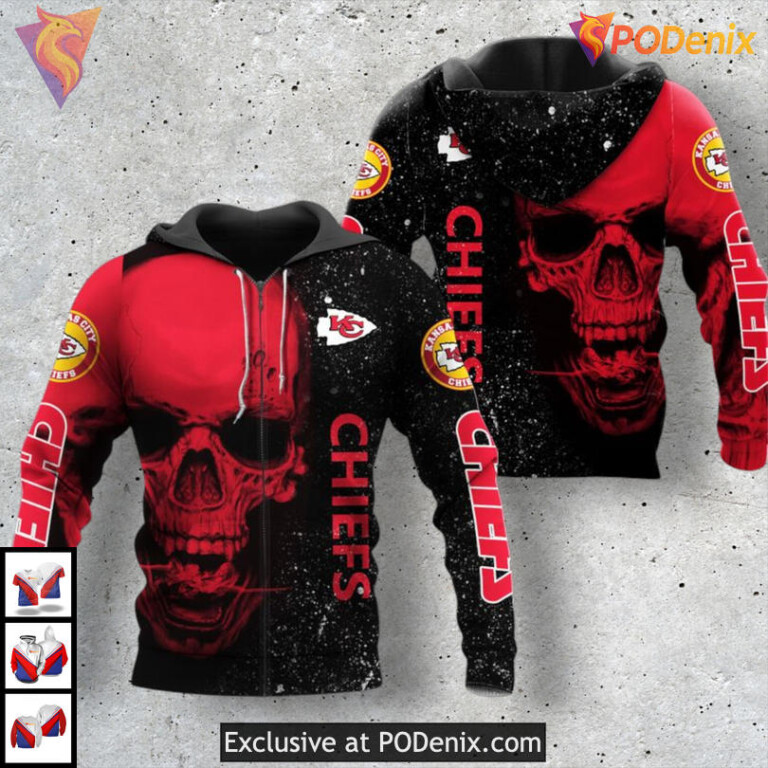 Skull Artwork Limited Zip Up Kansas City Chiefs Hoodies For Men Team Pride Edition