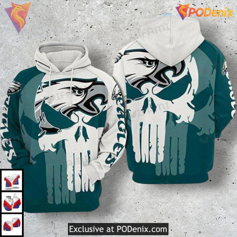 Skull Blue White Edition Womens Philadelphia Eagles Hoodie Fanwear