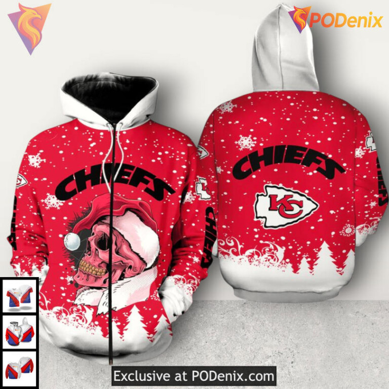 Skull Christmas Edition Kansas City Chiefs Kids Hoodie 3D Holiday Apparel - 1