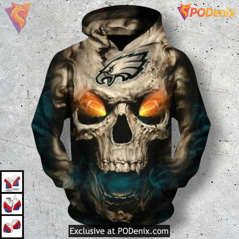 Skull Fan Tribute Philadelphia Eagles Hoodies For Men 3D Football Wear Skull Fan Tribute Philadelphia Eagles Hoodies For Men 3D Football Wear