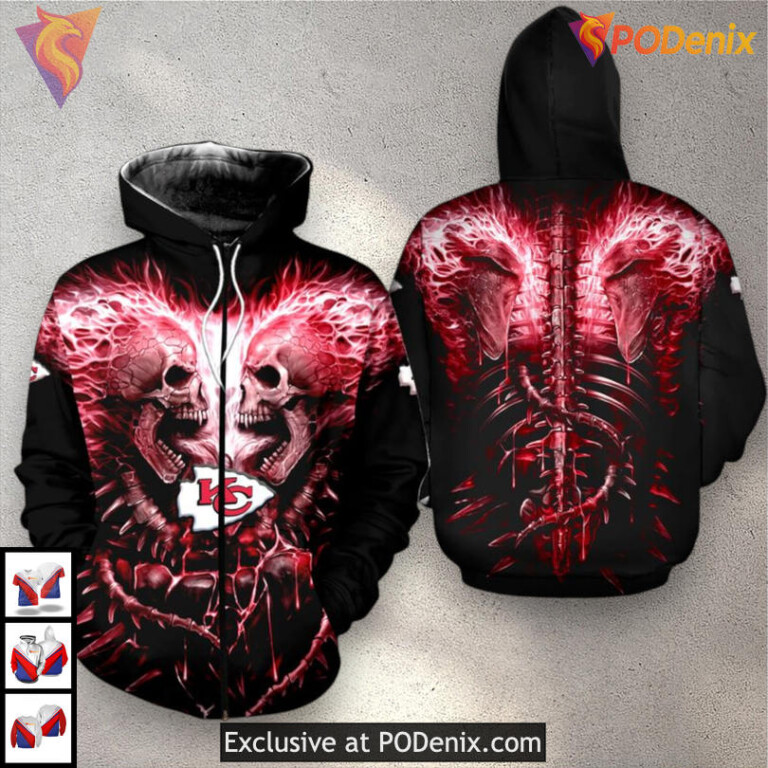 Skull Flame Design Kc Chiefs Hoodie Sweatshirt All Over Print Limited Style - 2