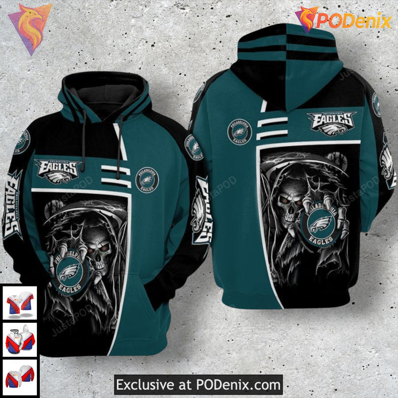Skull Football Spirit Philadelphia Eagles Zip Up Hoodie Womens 3D Custom Design Skull Football Spirit Philadelphia Eagles Zip Up Hoodie Womens 3D Custom Design